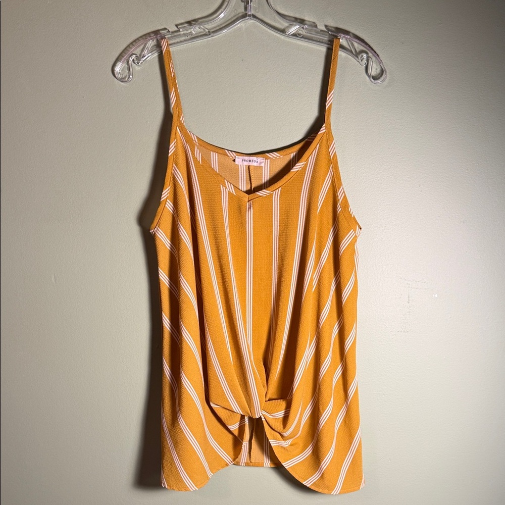 Promesa Yellow and White Striped Knot-Front Cami